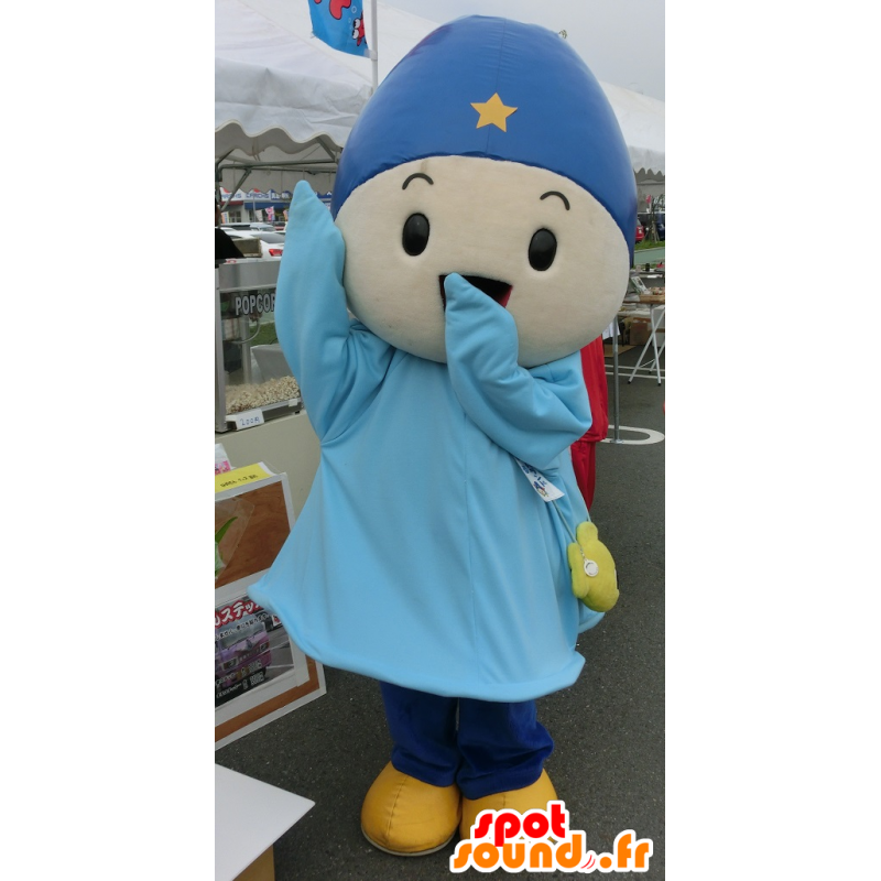 キャップ付きの青い衣装の男の子のマスコット-MASFR25941-日本のゆるキャラのマスコット