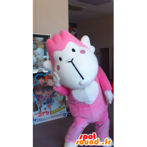 Scimmia rosa mascotte e bianco, dolce e divertente - MASFR25942 - Yuru-Chara mascotte giapponese