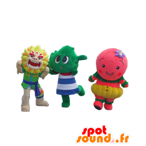 3 mascots, a Chinese dragon, a green and a pink character - MASFR25944 - Yuru-Chara Japanese mascots