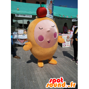 Mascotte de Po, bonhomme orange avec une pomme sur la tête - MASFR25950 - Mascottes Yuru-Chara Japonaises