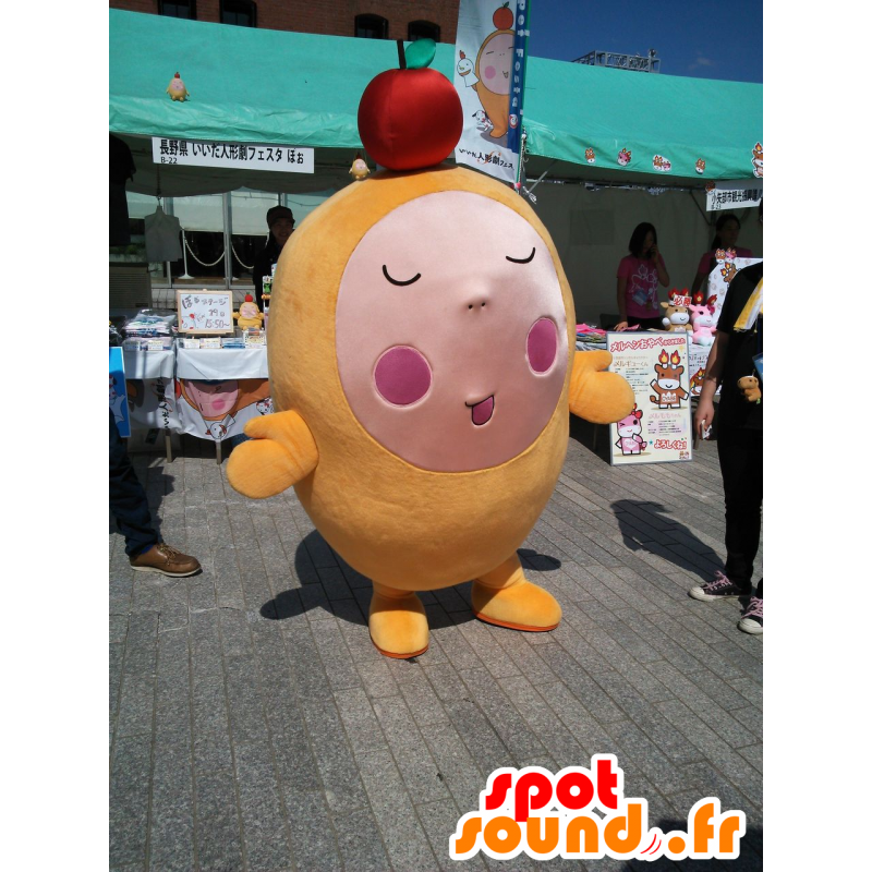 Mascot Po, oranje man met een appel op het hoofd - MASFR25950 - Yuru-Chara Japanse Mascottes