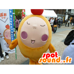 Mascotte de Po, bonhomme orange avec une pomme sur la tête - MASFR25950 - Mascottes Yuru-Chara Japonaises