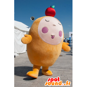 Mascotte de Po, bonhomme orange avec une pomme sur la tête - MASFR25950 - Mascottes Yuru-Chara Japonaises