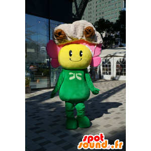 Mascot Kitakko, bloem roze, groen en geel - MASFR25951 - Yuru-Chara Japanse Mascottes