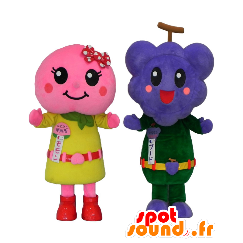 Mascots Bude Kun, pink fishing and Momon chan, grapes - MASFR25959 - Yuru-Chara Japanese mascots