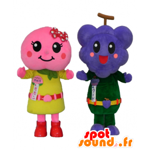 Mascots Bude Kun, pink fishing and Momon chan, grapes - MASFR25959 - Yuru-Chara Japanese mascots
