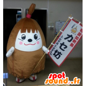 Maskot přadeno Bow, velký bílý a hnědý muž - MASFR25960 - Yuru-Chara japonské Maskoti