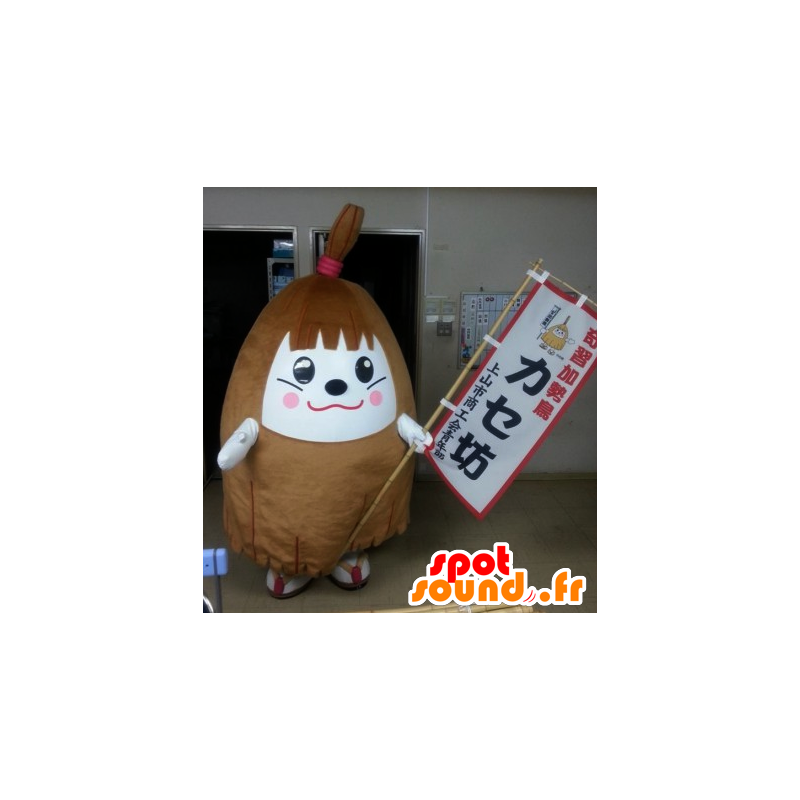 Mascotte de Skein Bow, de gros bonhomme blanc et marron - MASFR25960 - Mascottes Yuru-Chara Japonaises