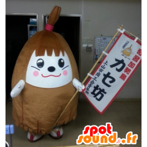 Mascot nøste Bow, stor hvit og brun mann - MASFR25960 - Yuru-Chara japanske Mascots