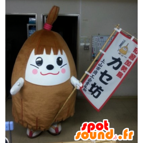 Maskot přadeno Bow, velký bílý a hnědý muž - MASFR25960 - Yuru-Chara japonské Maskoti