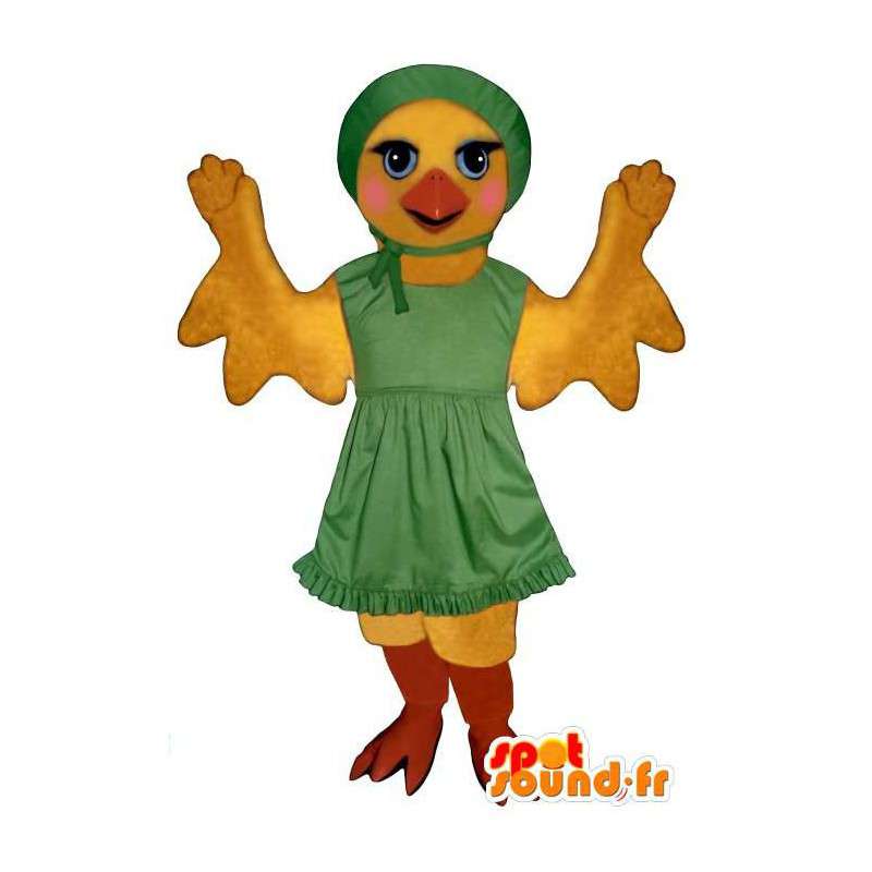 Kanarie mascotte in groene jurk. Costume kanarie - MASFR006849 - Mascot eenden