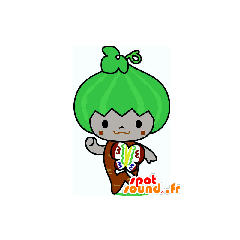 Mascotte Tempaku-kun, zucca verde e arancione, gigante - MASFR25962 - Yuru-Chara mascotte giapponese