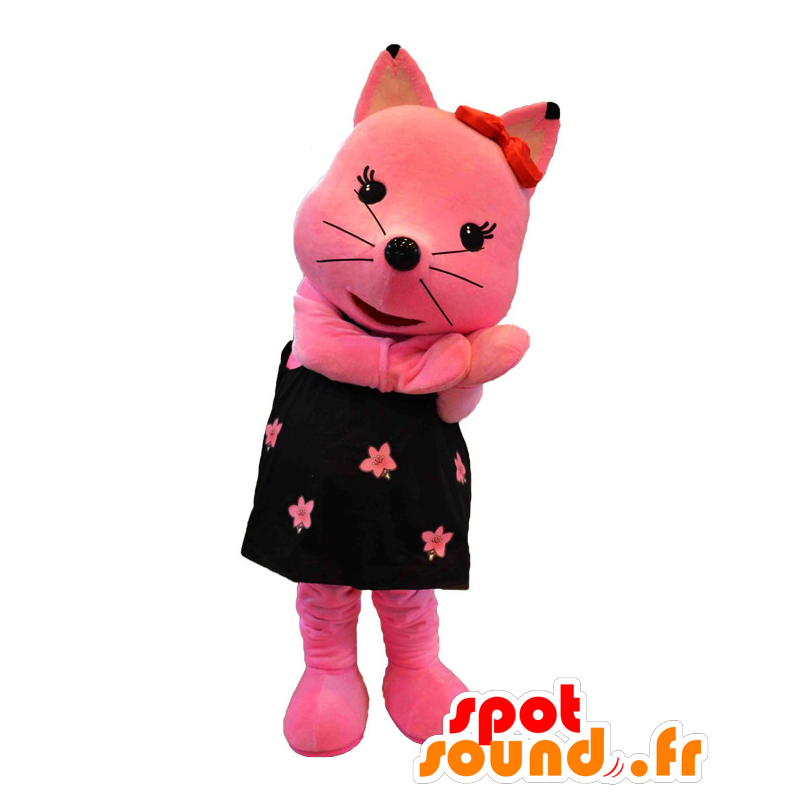 Ecco chan mascotte, gatto rosa che indossa un abito nero - MASFR25966 - Yuru-Chara mascotte giapponese