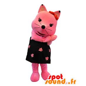 Ecco chan mascotte, gatto rosa che indossa un abito nero - MASFR25966 - Yuru-Chara mascotte giapponese