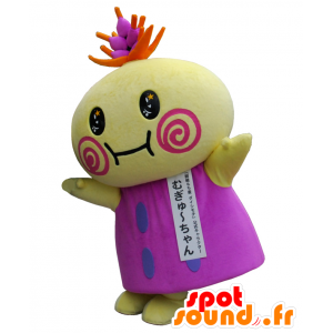 ムギュちゃんのマスコット、黄色と紫の男、非常に独創的-MASFR25971-日本のゆるキャラのマスコット