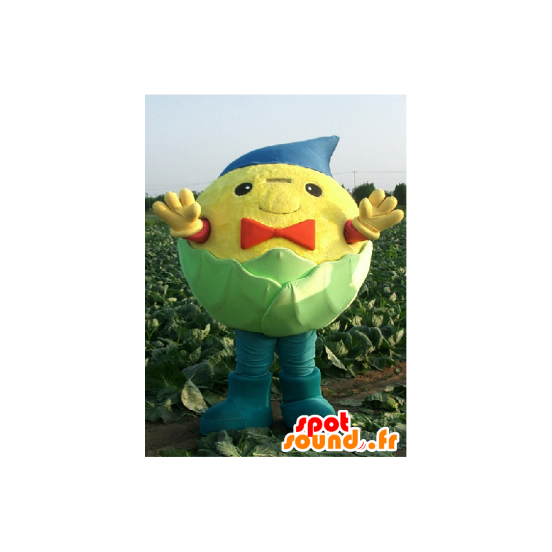 Kyabetchi-kun maskot, grön kål, gul och blå - Spotsound maskot