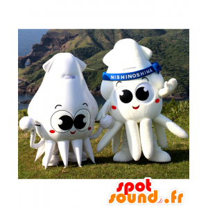 Mascottes de Katsu et de Tsu-chan, 2 calmars blancs, géants - MASFR25984 - Mascottes Yuru-Chara Japonaises