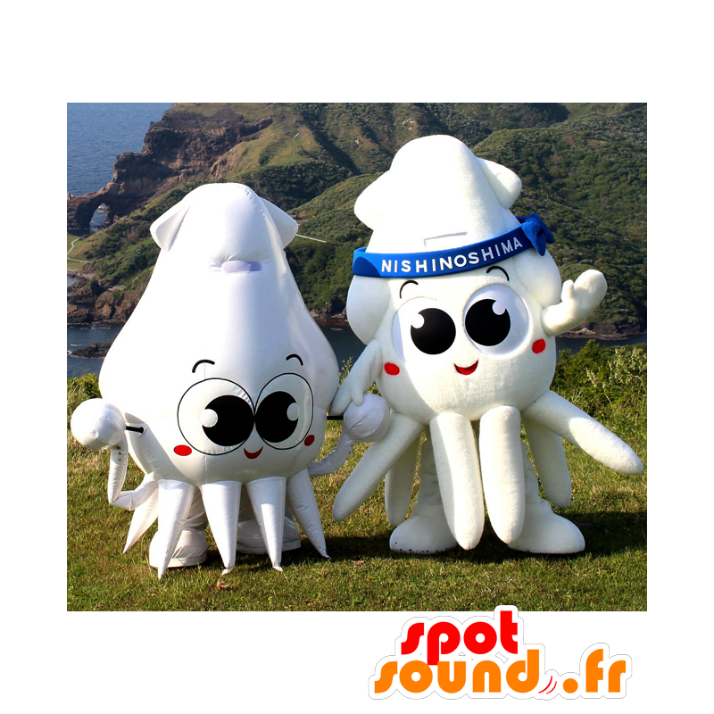 Katsu och Tsu-chan maskotar, två jätte vita bläckfiskar -