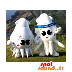 Katsu mascots and Tsu-chan, 2 white squid, giant - MASFR25984 - Yuru-Chara Japanese mascots