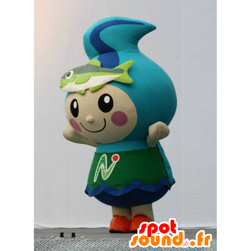 Blu pupazzo mascotte, a goccia, con un pesce - MASFR25987 - Yuru-Chara mascotte giapponese