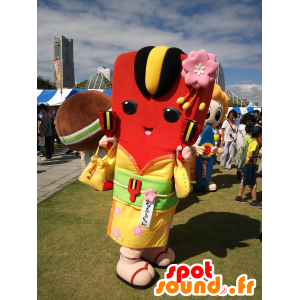 Naruru chan Maskottchen, rote und gelbe Zeichen, Riesen- - MASFR25988 - Yuru-Chara japanischen Maskottchen