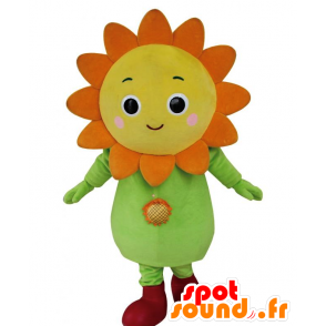 Himawari maskot, gul, orange och grön solros - Spotsound maskot