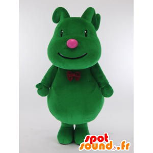 Nicky mascotte, coniglio verde con un arco cravatta rossa - MASFR26000 - Yuru-Chara mascotte giapponese