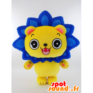 Mascotte de Gasuma kun, lion jaune avec une crinière bleue - MASFR26017 - Mascottes Yuru-Chara Japonaises
