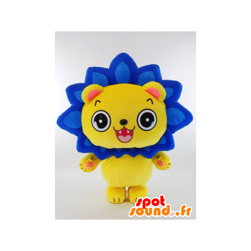 Gasuma kun mascotte, leone giallo con una criniera blu - MASFR26017 - Yuru-Chara mascotte giapponese
