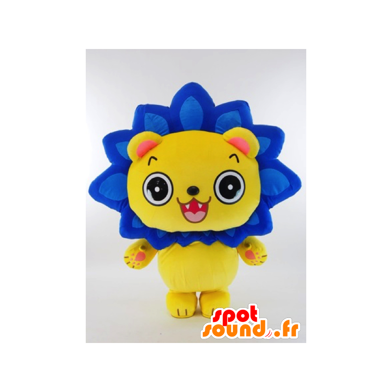 Mascotte de Gasuma kun, lion jaune avec une crinière bleue - MASFR26017 - Mascottes Yuru-Chara Japonaises