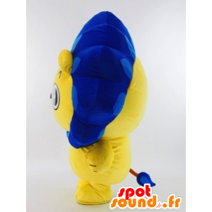 Mascot Gasuma KUN, keltainen leijona sininen harja - MASFR26017 - Mascottes Yuru-Chara Japonaises
