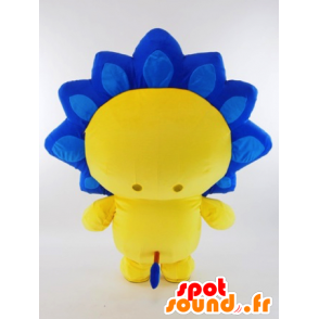 Mascot Gasuma KUN, keltainen leijona sininen harja - MASFR26017 - Mascottes Yuru-Chara Japonaises