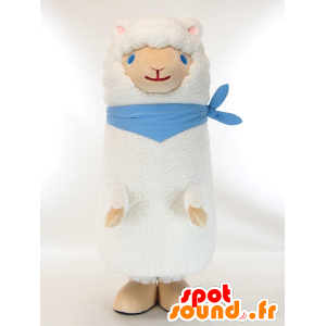 Andy Maskottchen, weiße Schafe mit einem blauen Schal - MASFR26022 - Yuru-Chara japanischen Maskottchen