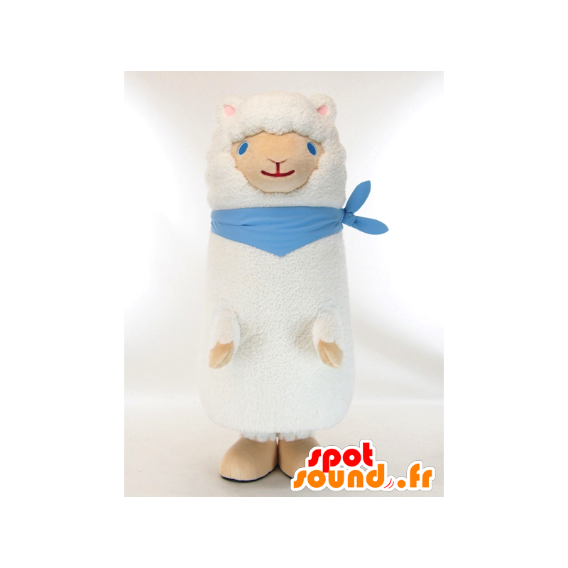 Andy Maskottchen, weiße Schafe mit einem blauen Schal - MASFR26022 - Yuru-Chara japanischen Maskottchen