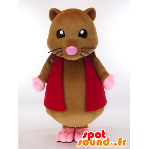 Mascotte de souris marron avec une veste rouge - MASFR26024 - Mascottes Yuru-Chara Japonaises