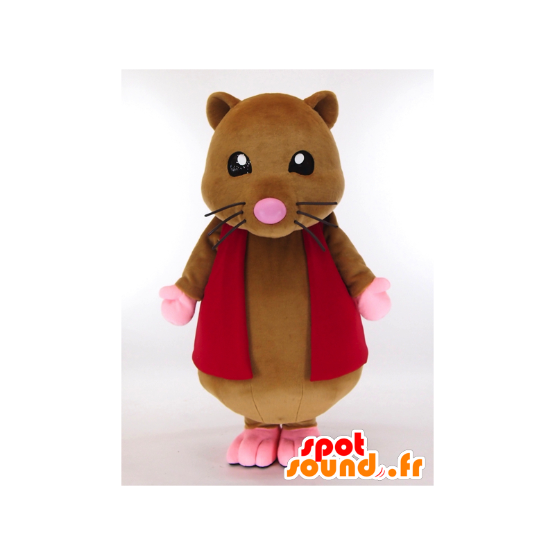 Mascotte de souris marron avec une veste rouge - MASFR26024 - Mascottes Yuru-Chara Japonaises
