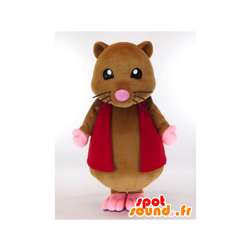 Brown Maus Maskottchen mit einer roten Jacke - MASFR26024 - Yuru-Chara japanischen Maskottchen