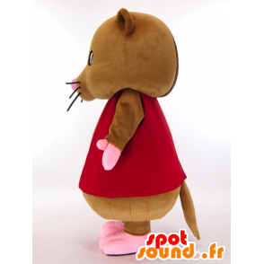 Brown Maus Maskottchen mit einer roten Jacke - MASFR26024 - Yuru-Chara japanischen Maskottchen