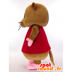 Mascote castanho rato com um revestimento vermelho - MASFR26024 - Yuru-Chara Mascotes japoneses