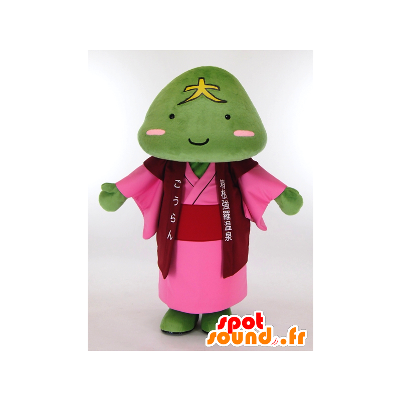 ゴラのマスコット、頭に日本語の文字が付いた緑色-MASFR26026-日本のゆるキャラのマスコット