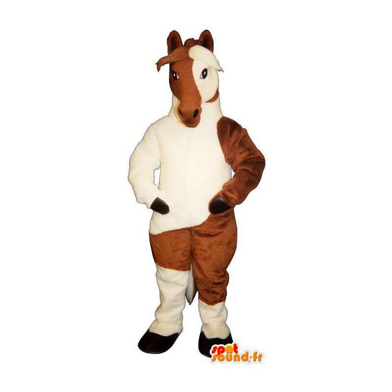 Wit en bruin paard mascotte - Klantgericht Costume - MASFR006865 - Horse mascottes