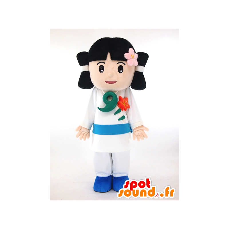 Japansk pige maskot, med en hvid tunika - Spotsound maskot