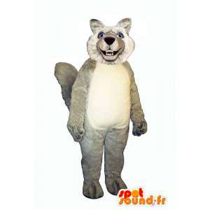 Mascotte de loup poilu, gris et blanc - MASFR006867 - Mascottes Loup