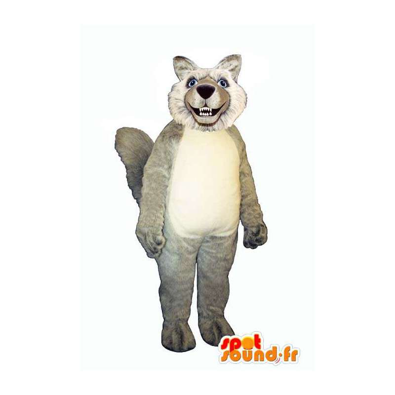 Behåret ulvemaskot, grå og hvid - Spotsound maskot kostume