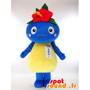 Chinabo Maskottchen, blauer Fisch mit einer Blume auf ihrem Kopf - MASFR26044 - Yuru-Chara japanischen Maskottchen