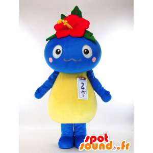 ちなぼマスコット、頭に花をつけた青い魚-MASFR26044-日本のゆるキャラのマスコット
