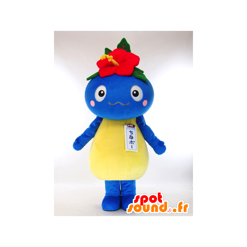 Mascotte de Chinabo, poisson bleu avec une fleur sur sa tête - MASFR26044 - Mascottes Yuru-Chara Japonaises