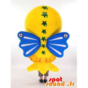 Gosshi maskot, liten gul fågel med blå vingar - Spotsound maskot