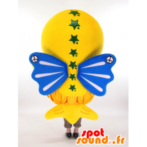 Mascotte de Gosshi, petit oiseau jaune avec des ailes bleues - MASFR26045 - Mascottes Yuru-Chara Japonaises