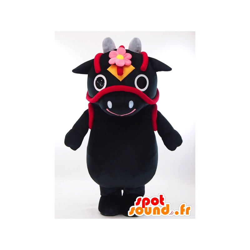 Mascotte d'Hanada Mai Taro, vache noire et rouge, très réussie - MASFR26053 - Mascottes Yuru-Chara Japonaises